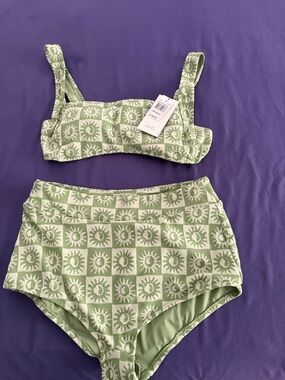 Hurley Green Sun-Print High-Waist Bikini Set